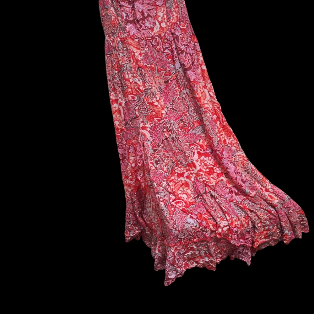 Free People Vibrant Red and Pink Floral Maxi Dress